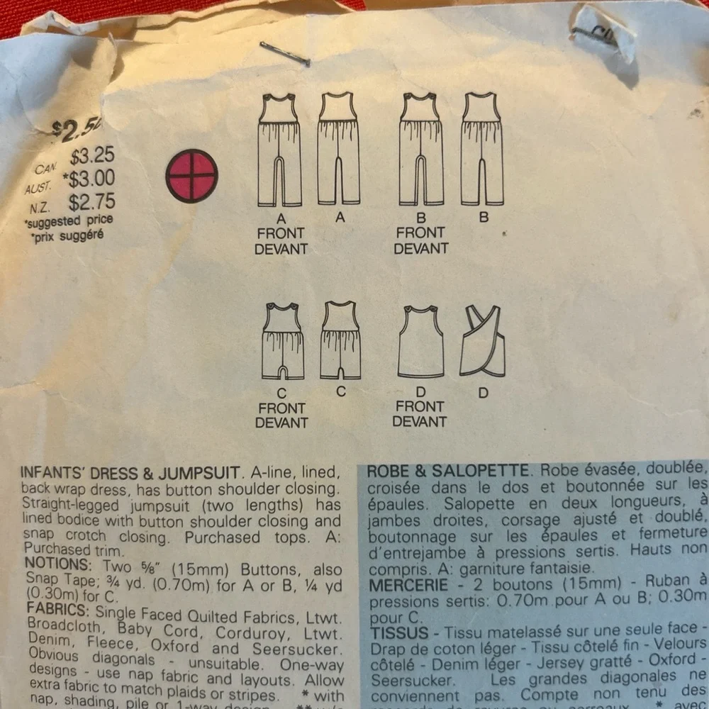 Butterick Kids Bibs and Rompers in Blue and Red Patterns